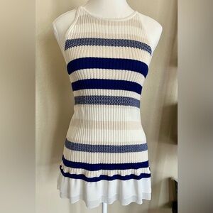 White House Black Market Navy and Cream Striped Tank Top